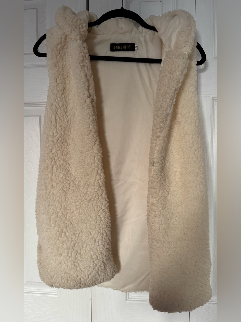 Lanshifei Cream Teddy Vest - Plush Women's Hooded Sherpa
